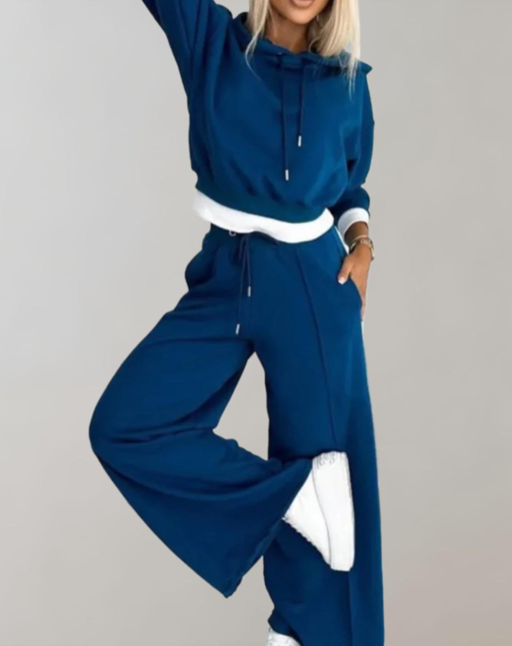 Conjunto de Chándal de 2 Piezas para Mujeres – Sudadera Cortada y Pantalones de Pierna Ancha