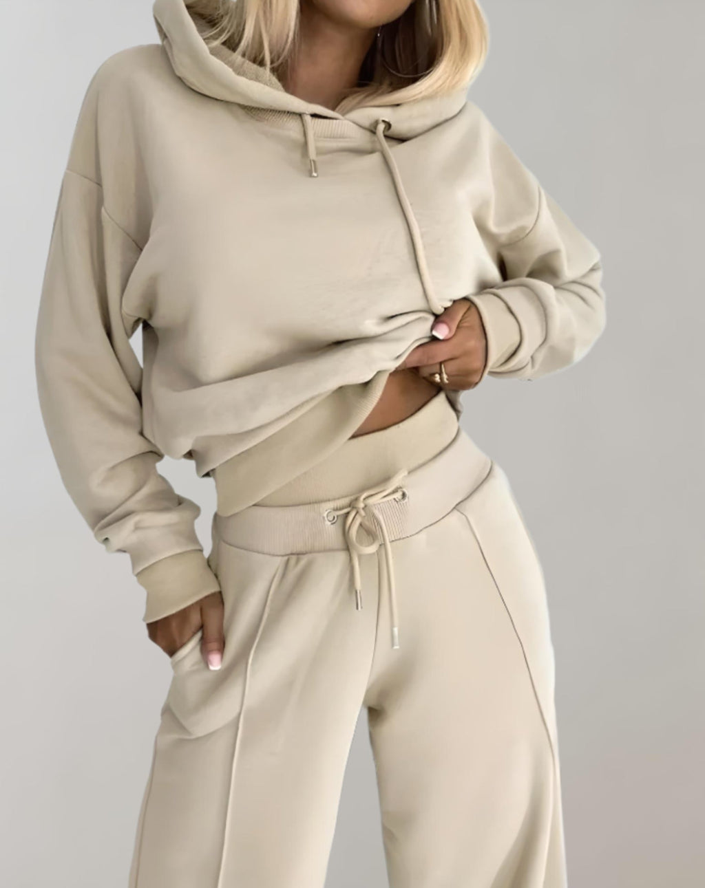Conjunto de Chándal de 2 Piezas para Mujeres – Sudadera Cortada y Pantalones de Pierna Ancha
