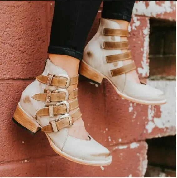 Tacones de Cuero Vintage con Hebilla