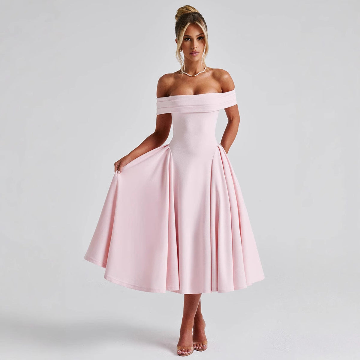Vestido Midi con Hombros Descubiertos