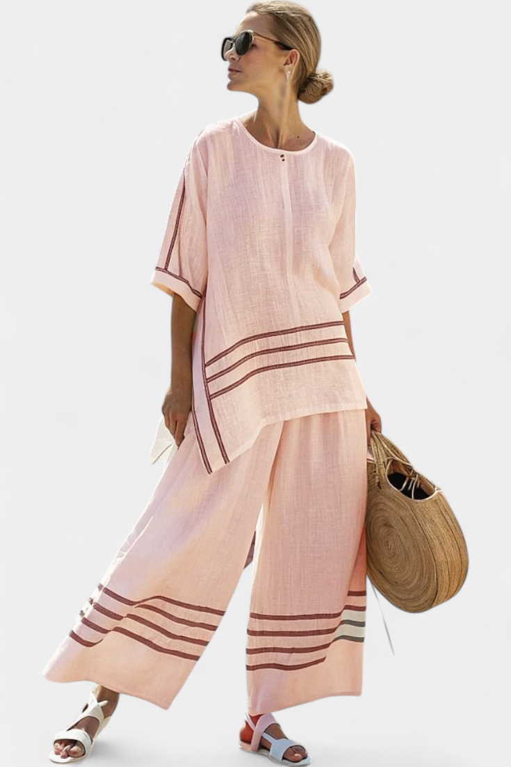 Conjunto Chic a Rayas - Pantalón Largo y Blusa Asimétrica para Mujer