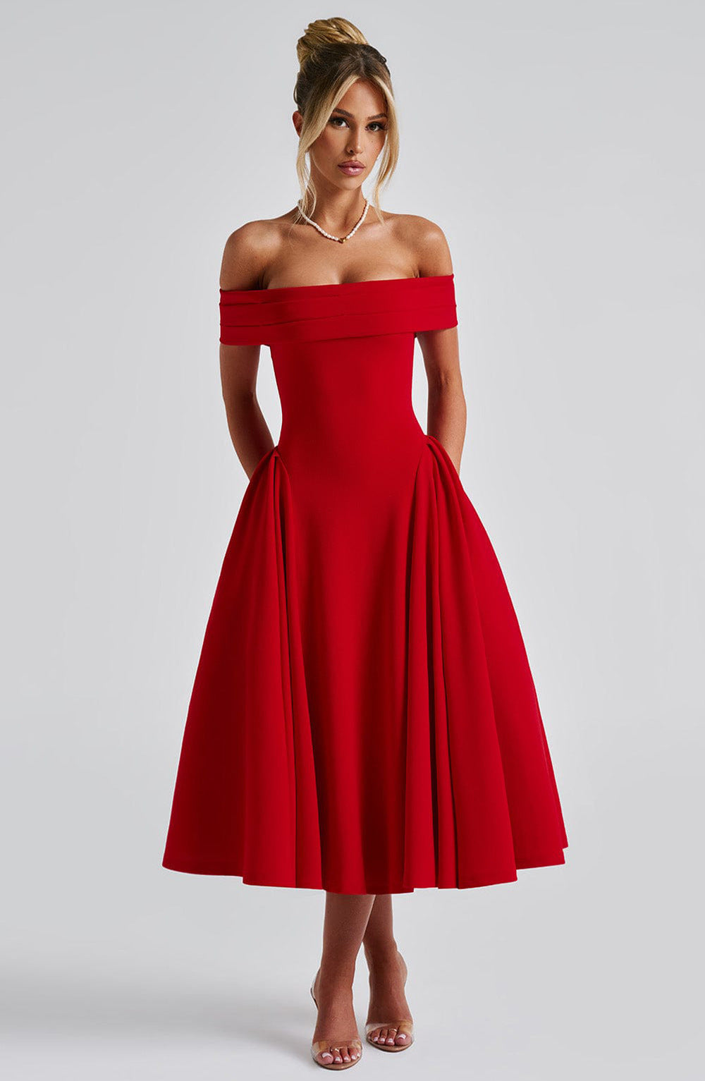 Vestido Midi con Hombros Descubiertos