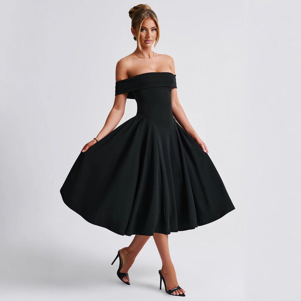 Vestido Midi con Hombros Descubiertos