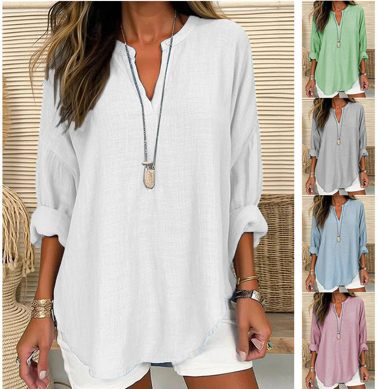 Hazel – Blusa con Cuello en V de Corte Relajado