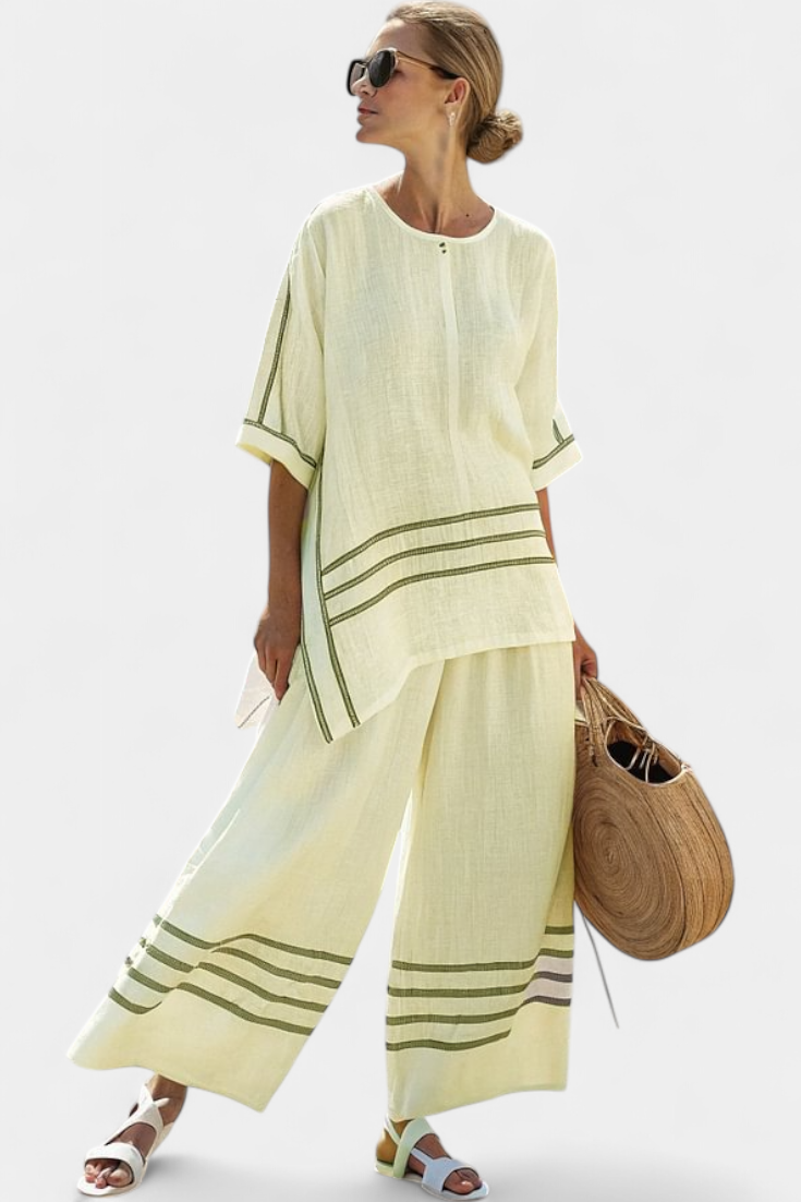 Conjunto Chic a Rayas - Pantalón Largo y Blusa Asimétrica para Mujer