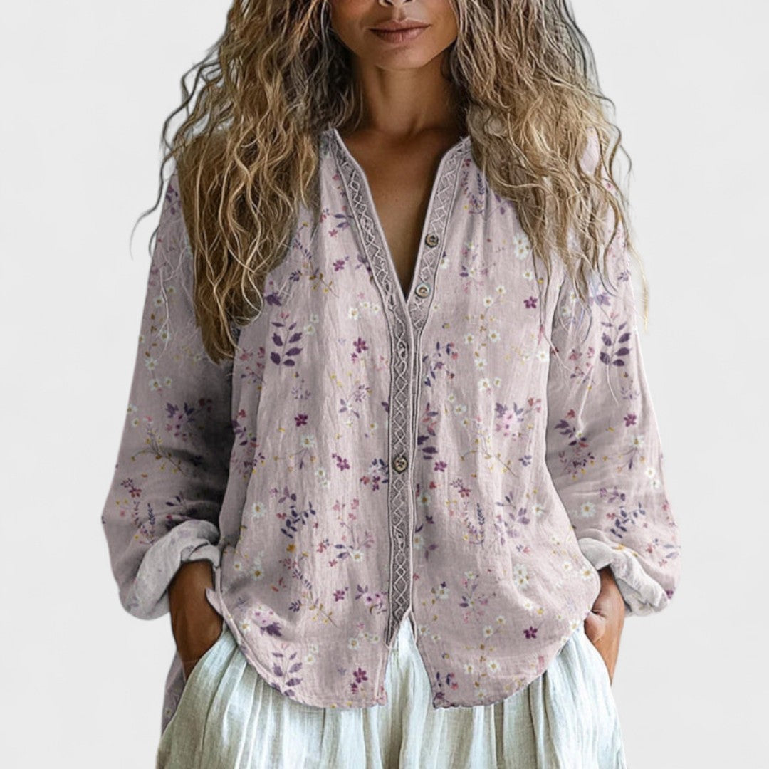Ambra - Blusa con estampado de hojas vintage