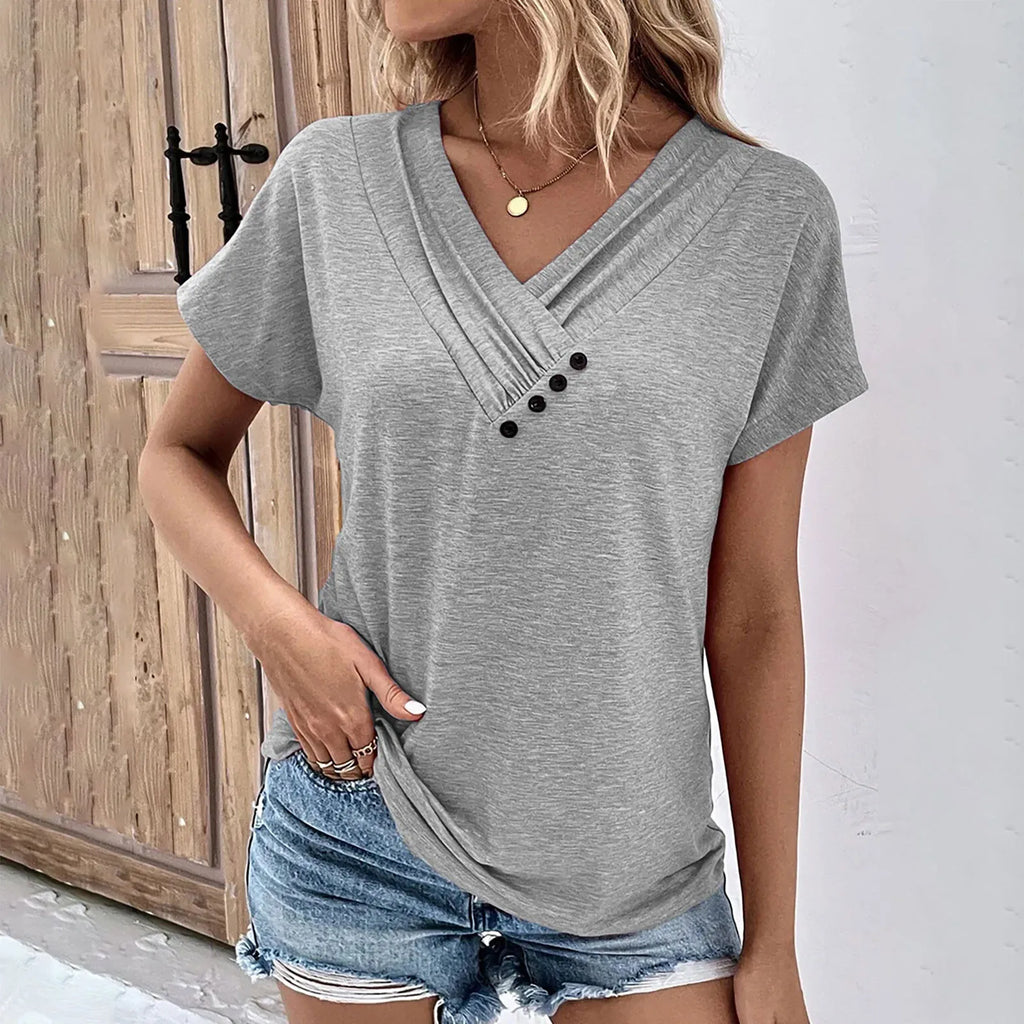 Maya - Camiseta de V con botones de canalé