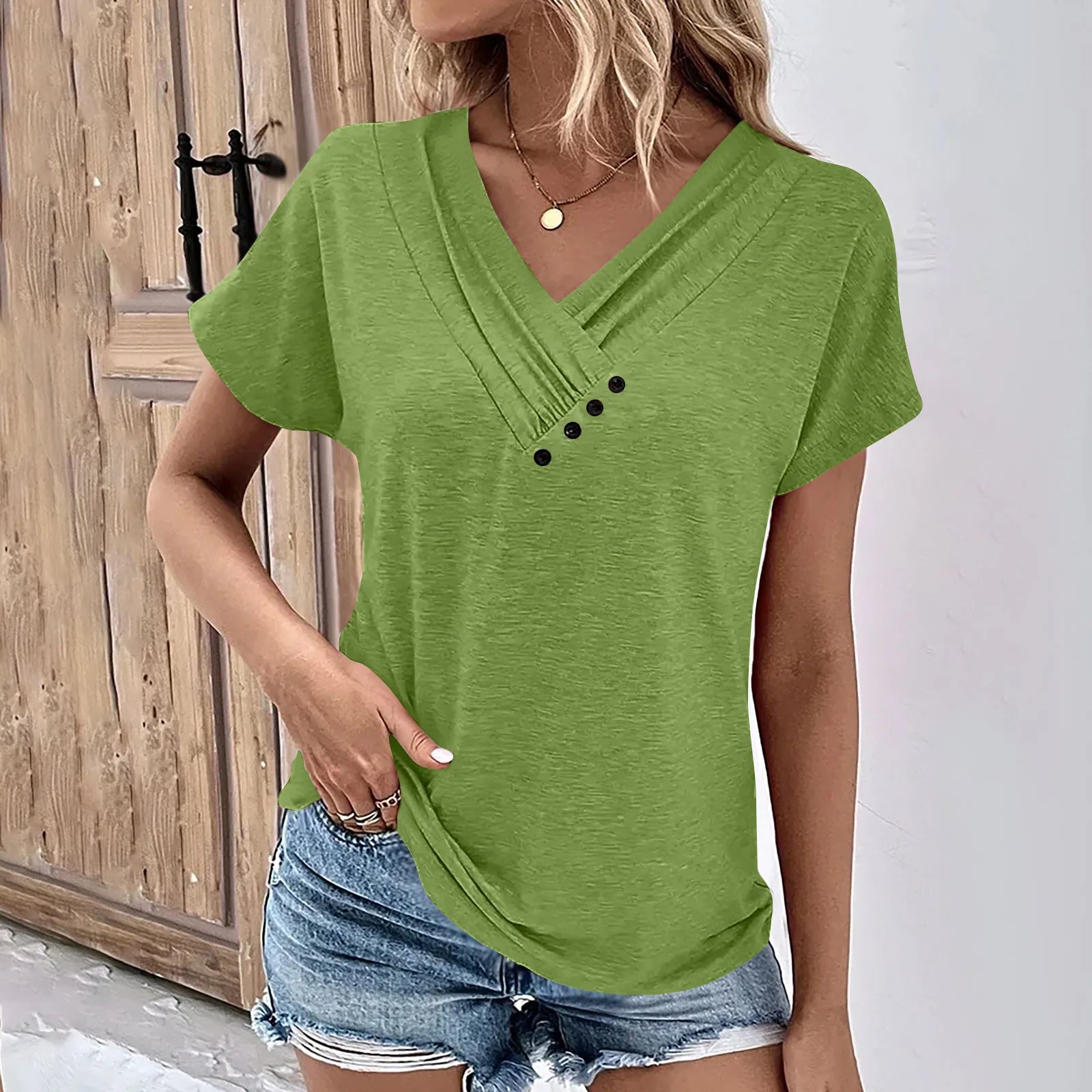 Maya - Camiseta de V con botones de canalé