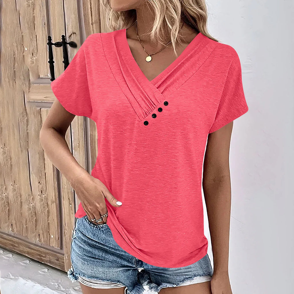 Maya - Camiseta de V con botones de canalé