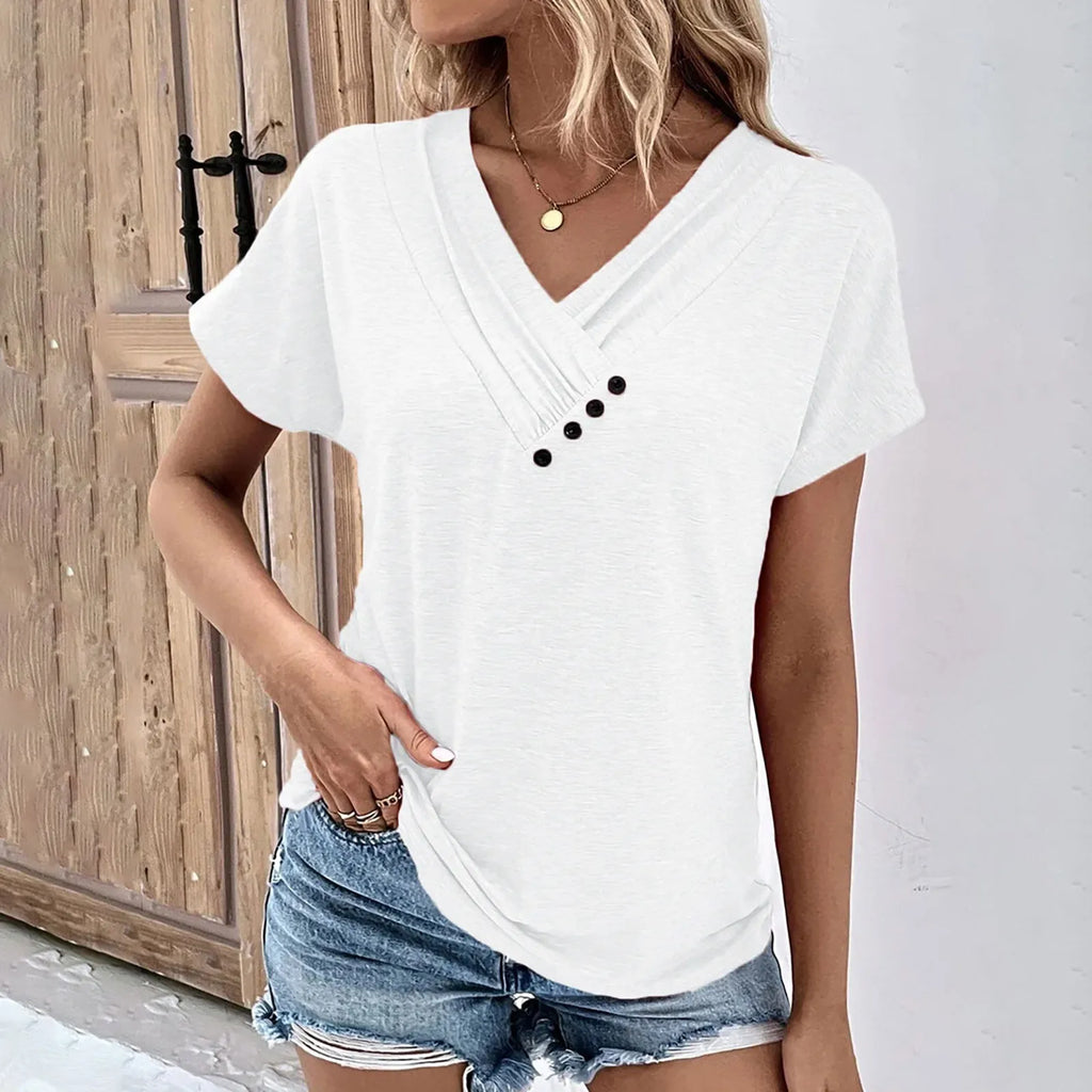 Maya - Camiseta de V con botones de canalé