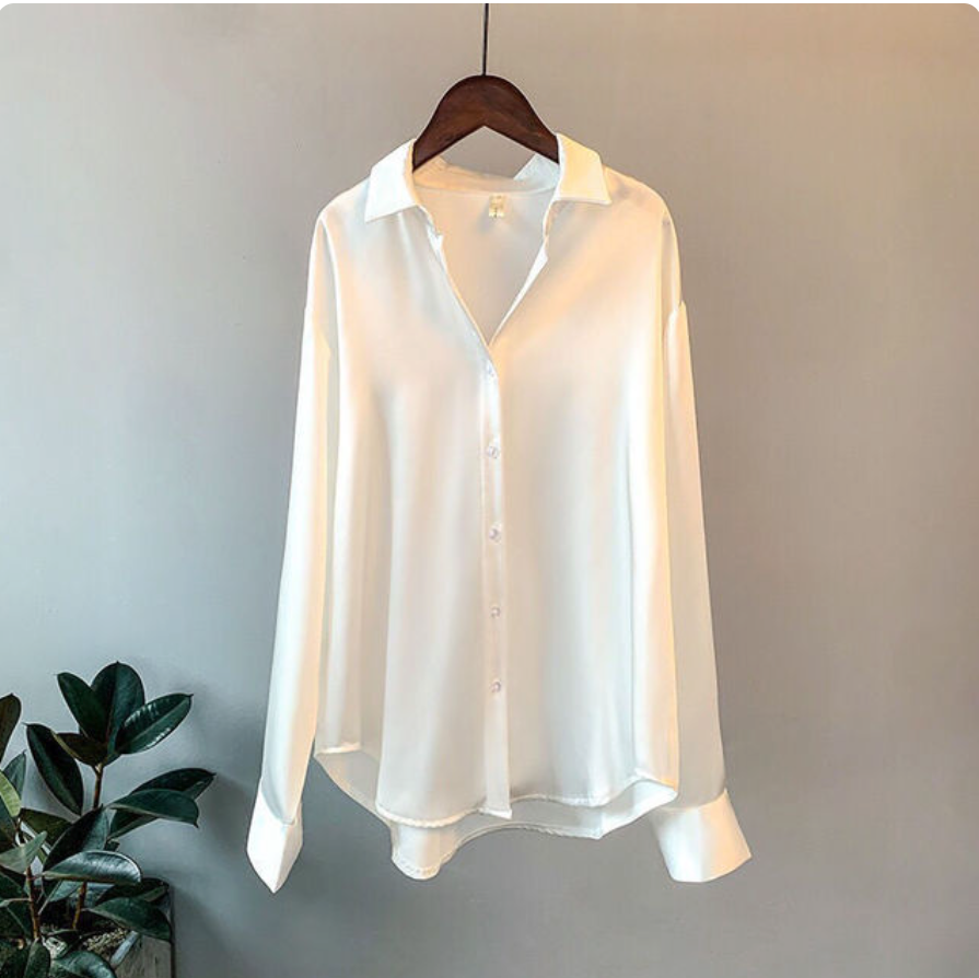 Olivia - Blusa de Satén Largo con Mangas