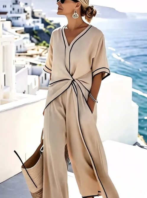 Vestido de lino con nudo retorcido chic