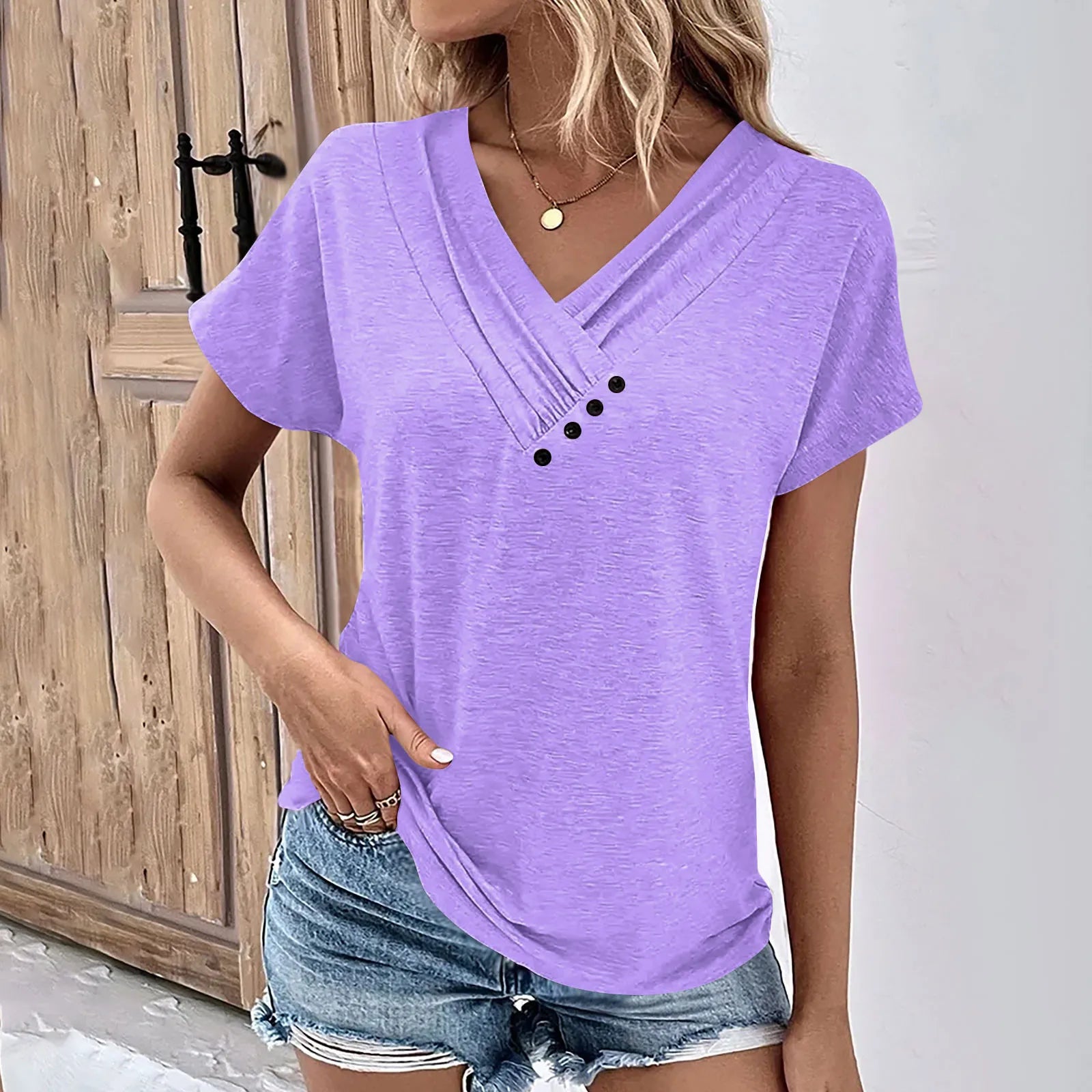 Maya - Camiseta de V con botones de canalé
