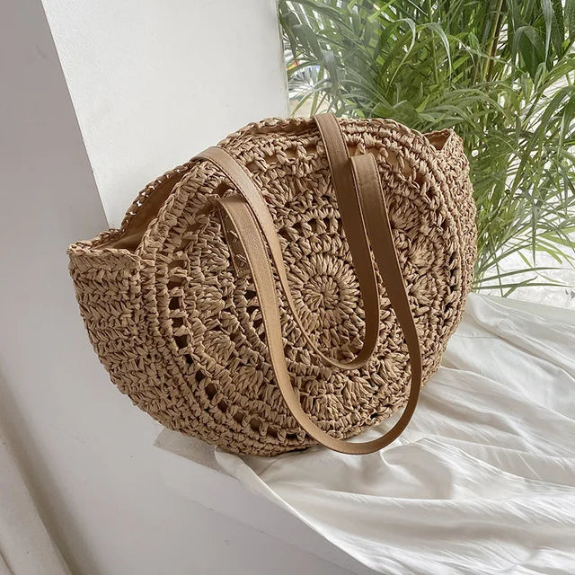 Arnora | Bolso Redondo Tejido con Correas de Cuero Sintético