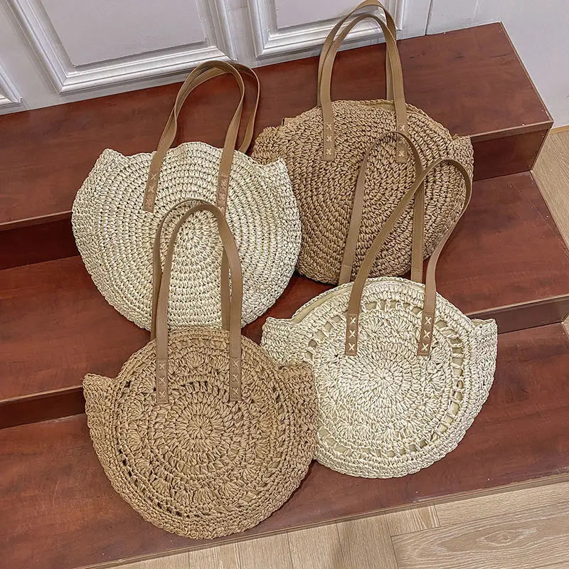 Arnora | Bolso Redondo Tejido con Correas de Cuero Sintético