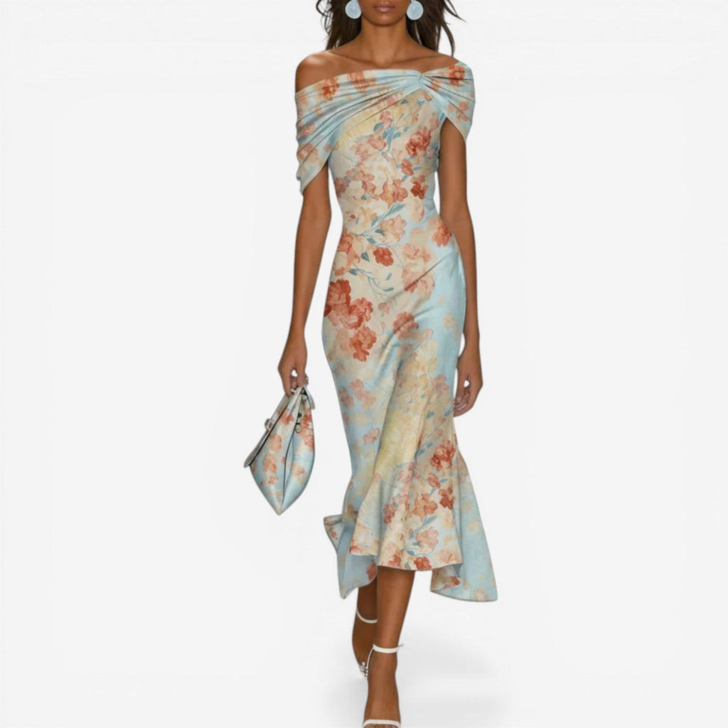 Vestido Midi Floral Elegante - Silueta Sirena