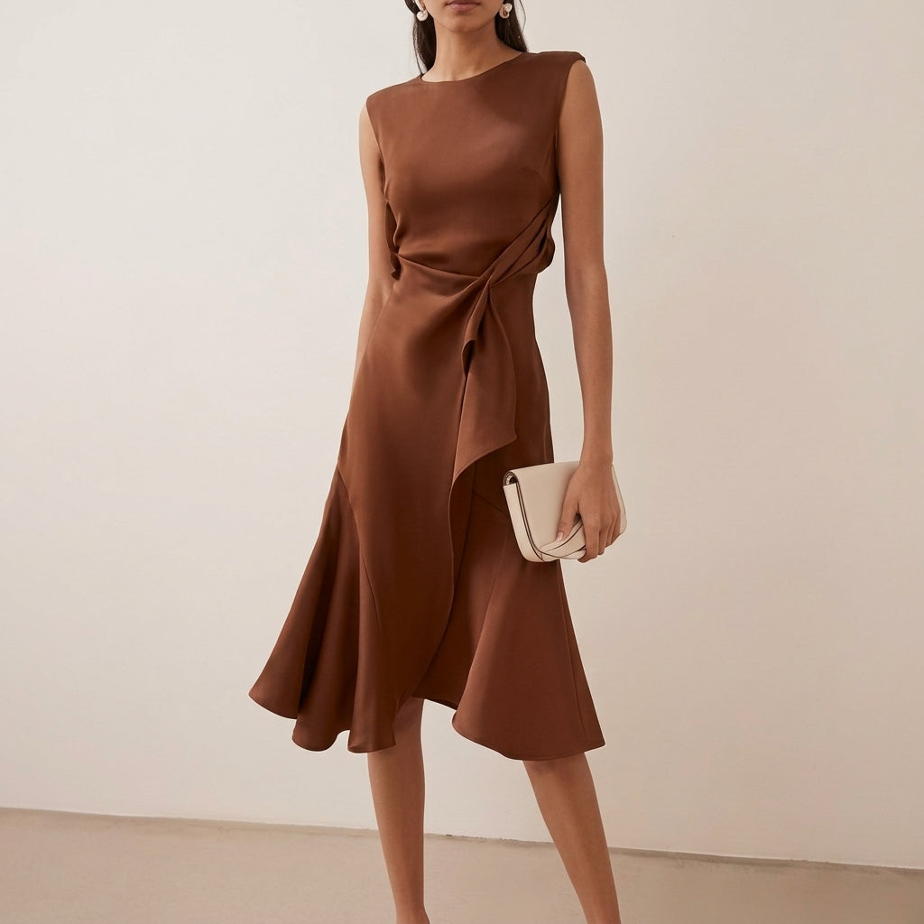 Vestido midi asimétrico drapeado de mujer
