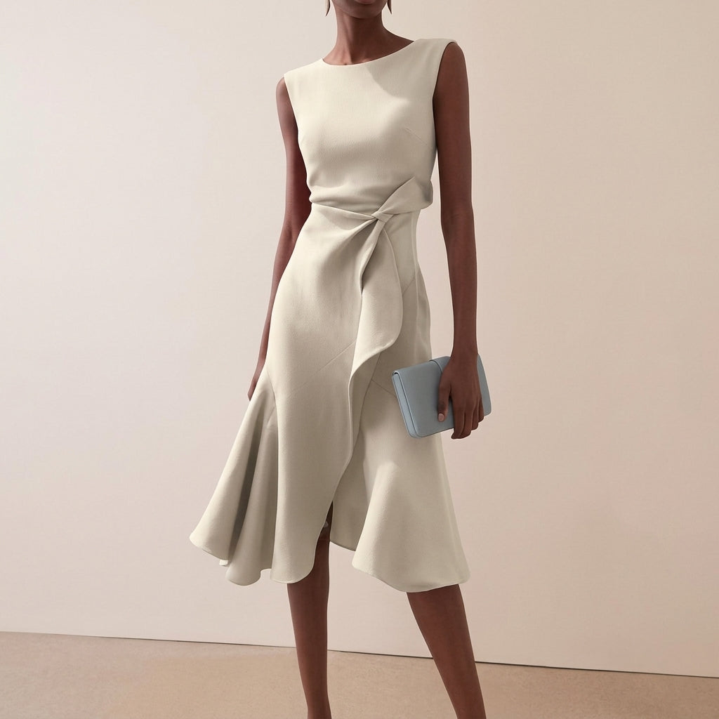 Vestido midi asimétrico drapeado de mujer