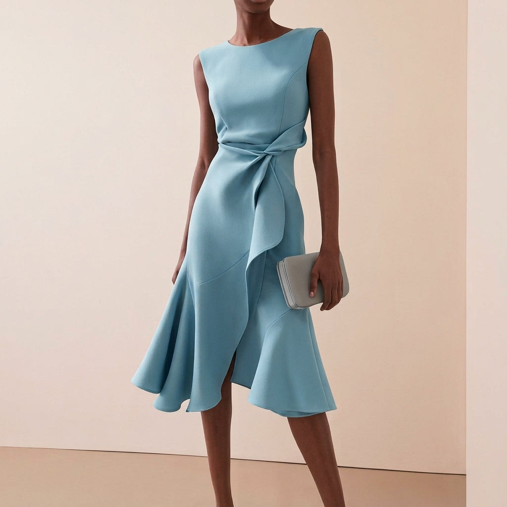 Vestido midi asimétrico drapeado de mujer