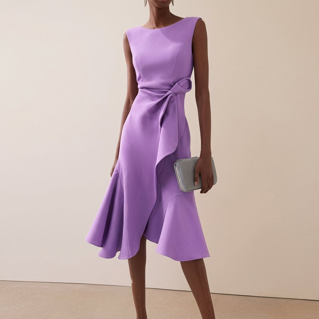 Vestido midi asimétrico drapeado de mujer