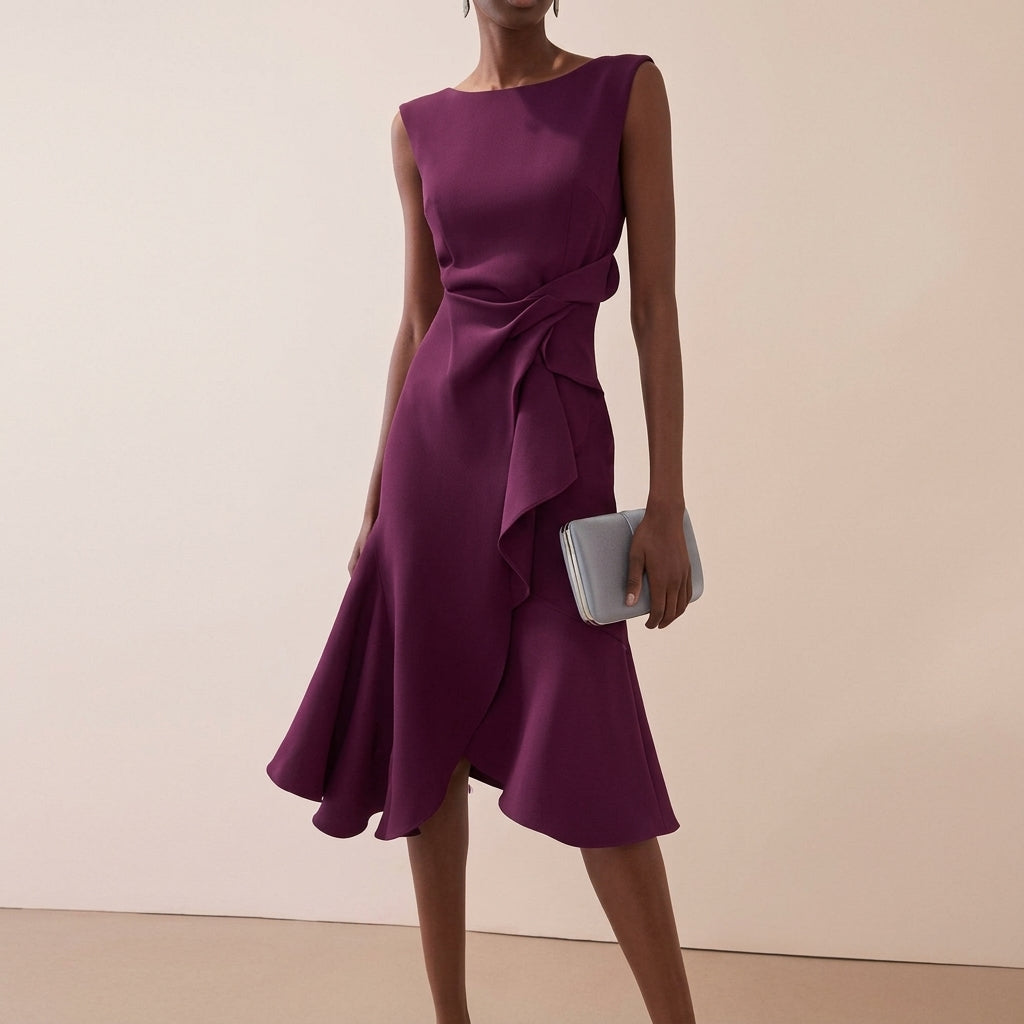 Vestido midi asimétrico drapeado de mujer