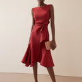 Vestido midi asimétrico drapeado de mujer