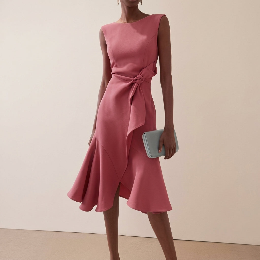 Vestido midi asimétrico drapeado de mujer