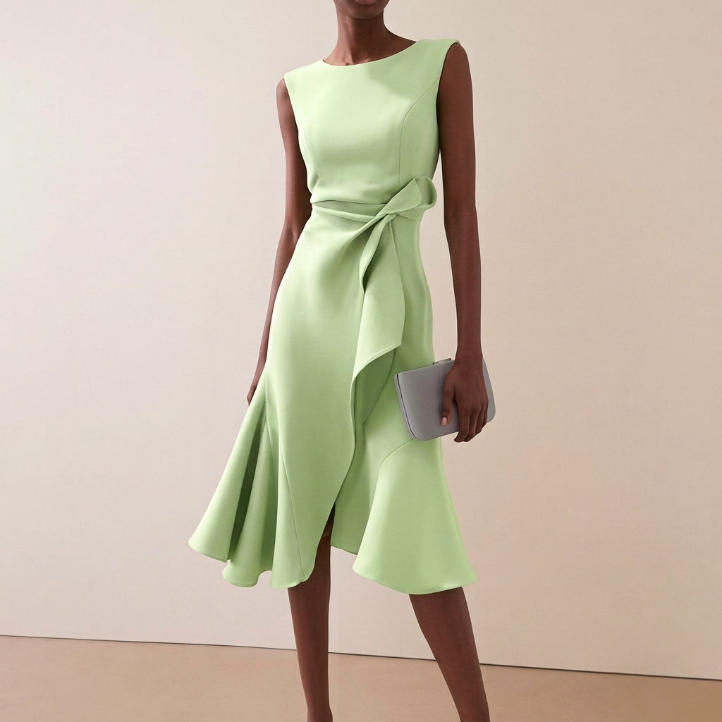 Vestido midi asimétrico drapeado de mujer