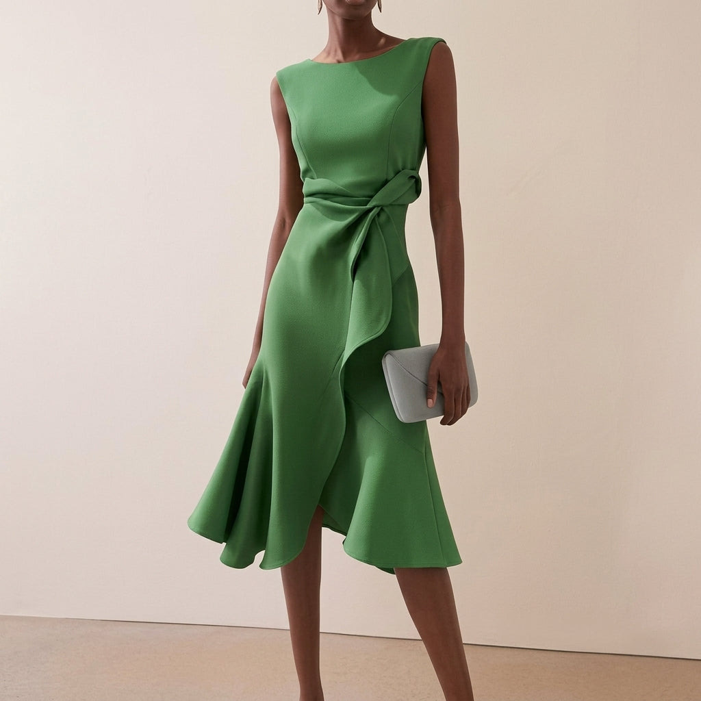 Vestido midi asimétrico drapeado de mujer