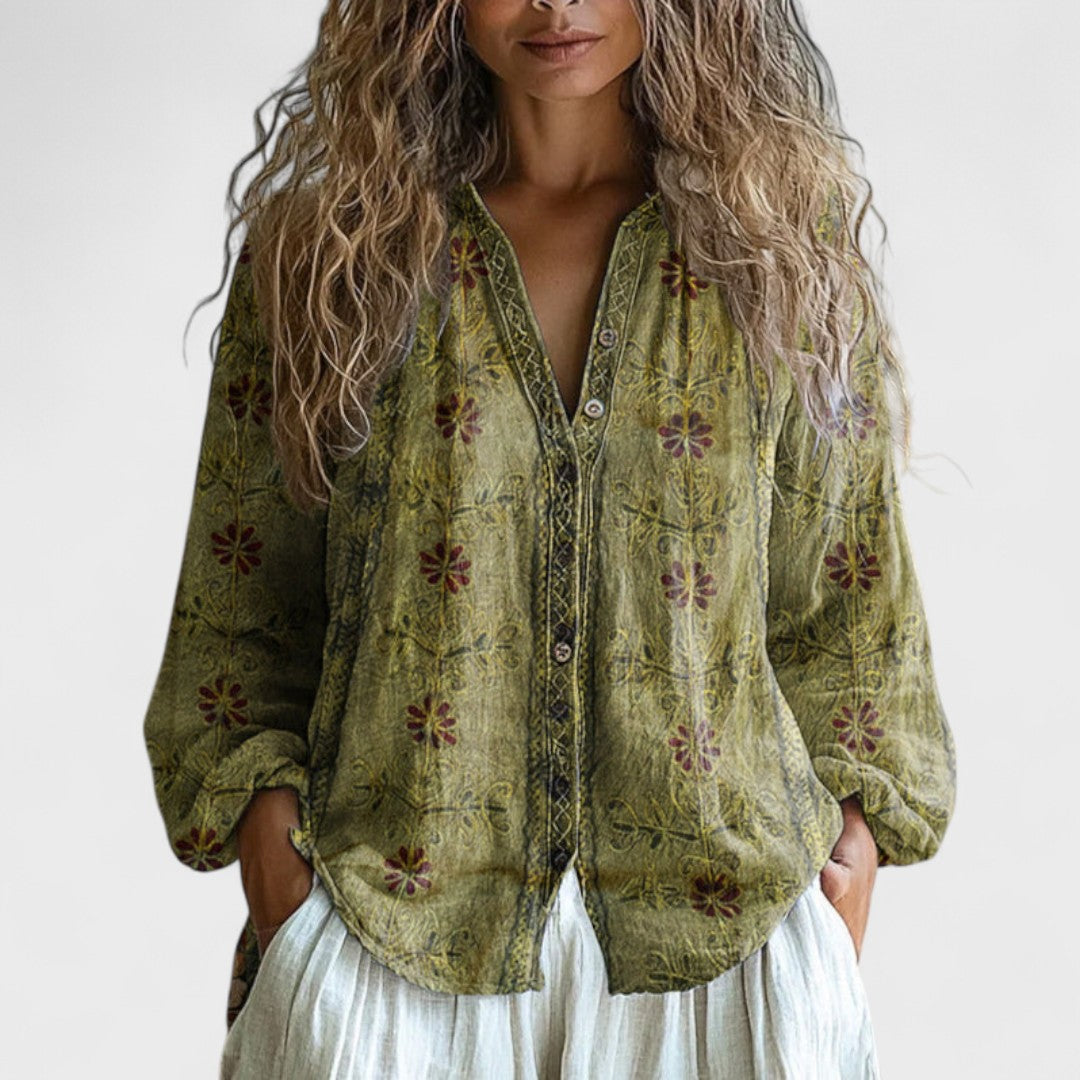 Ambra - Blusa con estampado de hojas vintage