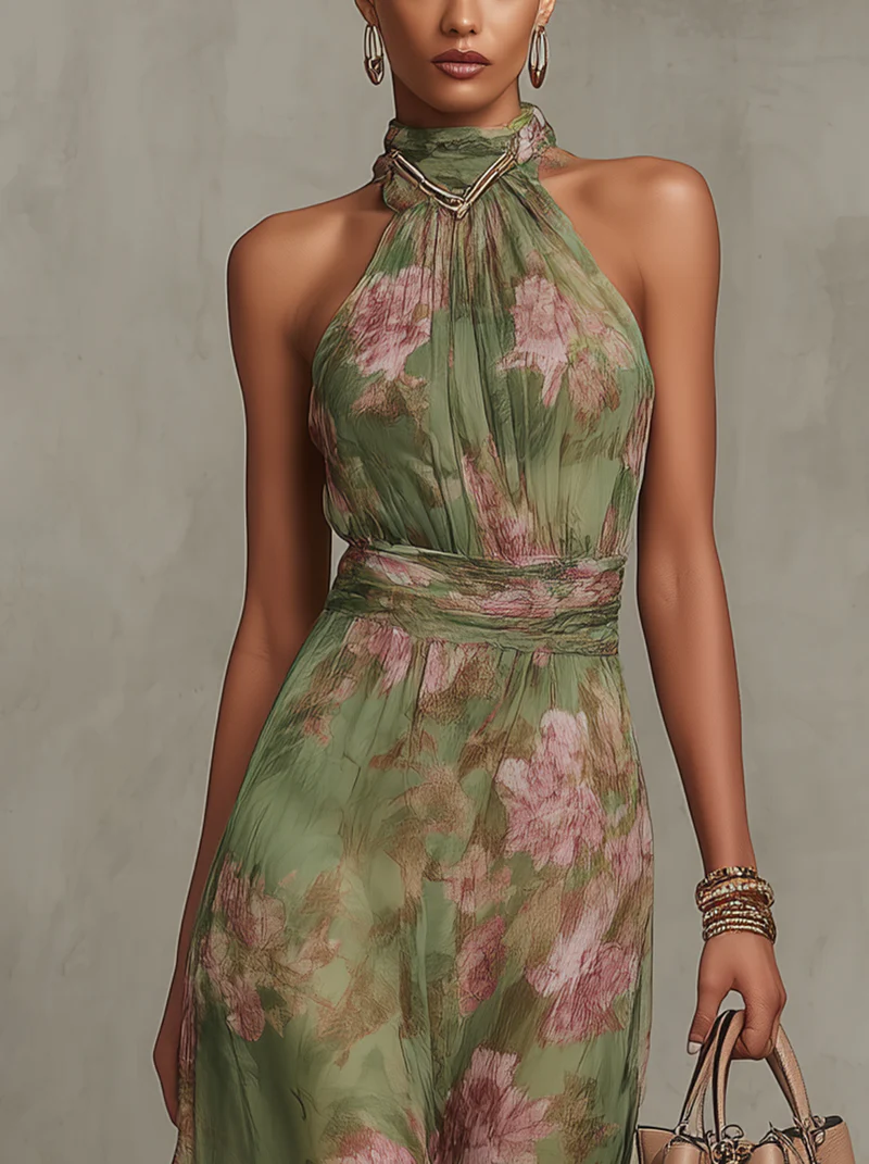 Serena | Elegante vestido largo floral fluido que realza la silueta