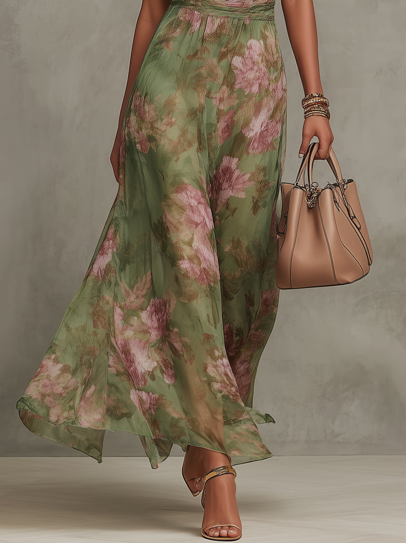 Serena | Elegante vestido largo floral fluido que realza la silueta