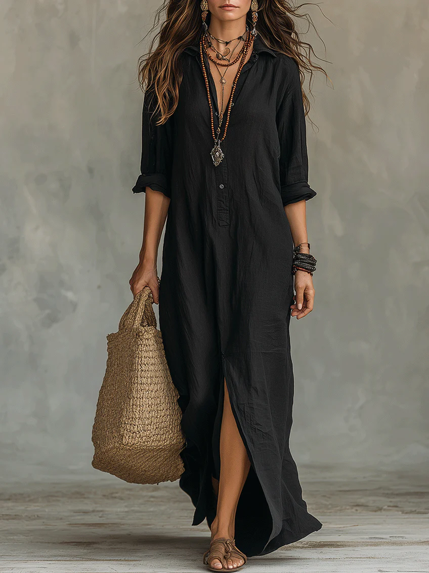 Soline | Vestido Maxi Fluido con Botones Frontales