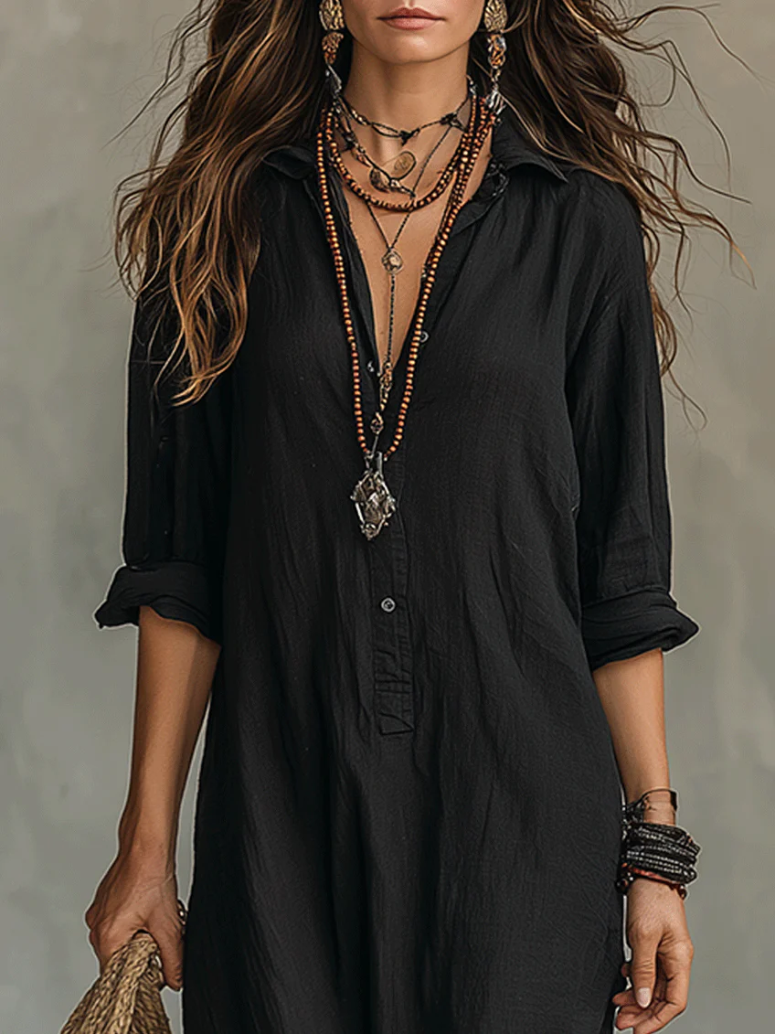Soline | Vestido Maxi Fluido con Botones Frontales