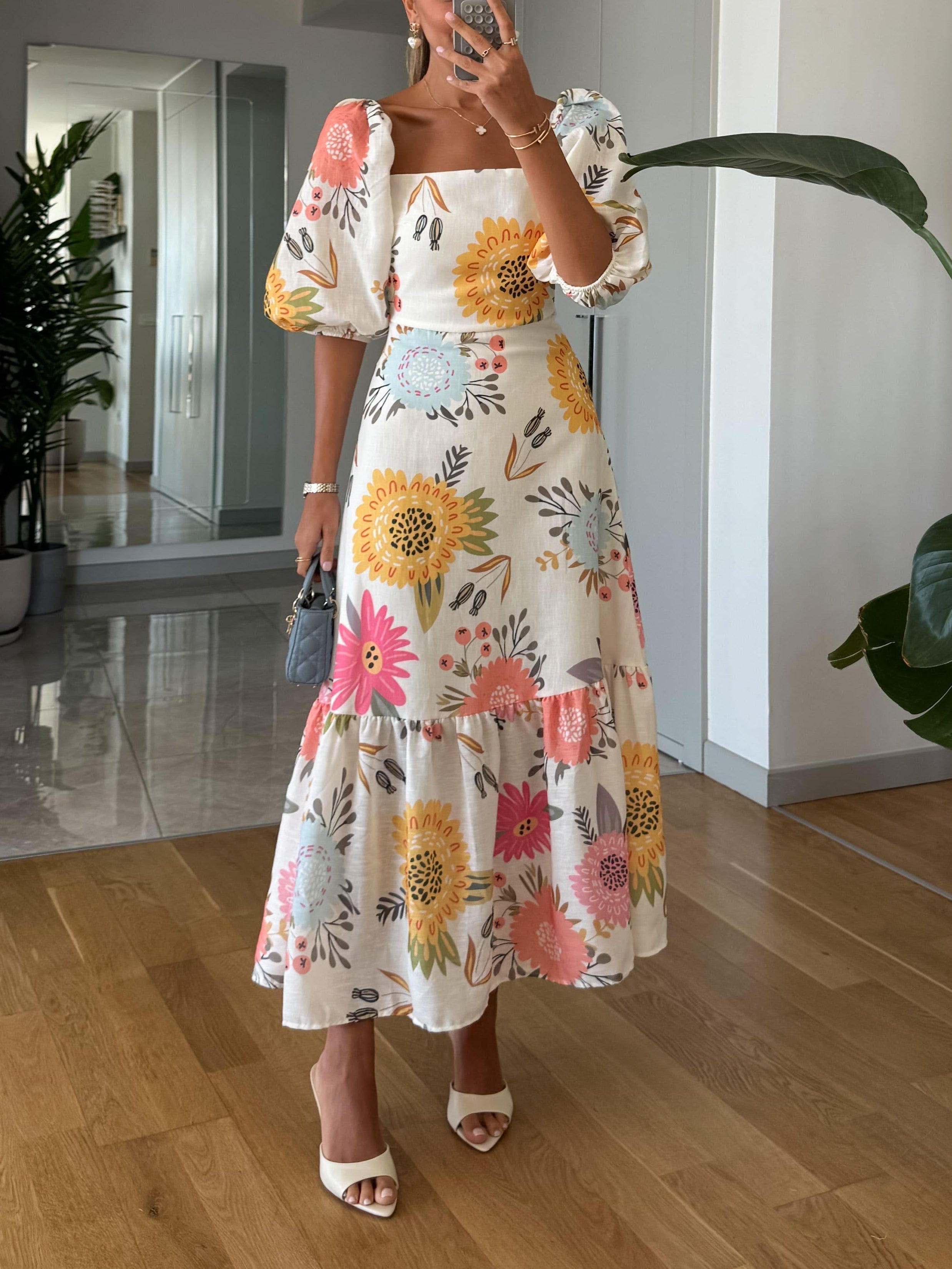 CAMILLE – VESTIDO CON MANGAS ABULLONADAS DE ELEGANCIA FLORAL
