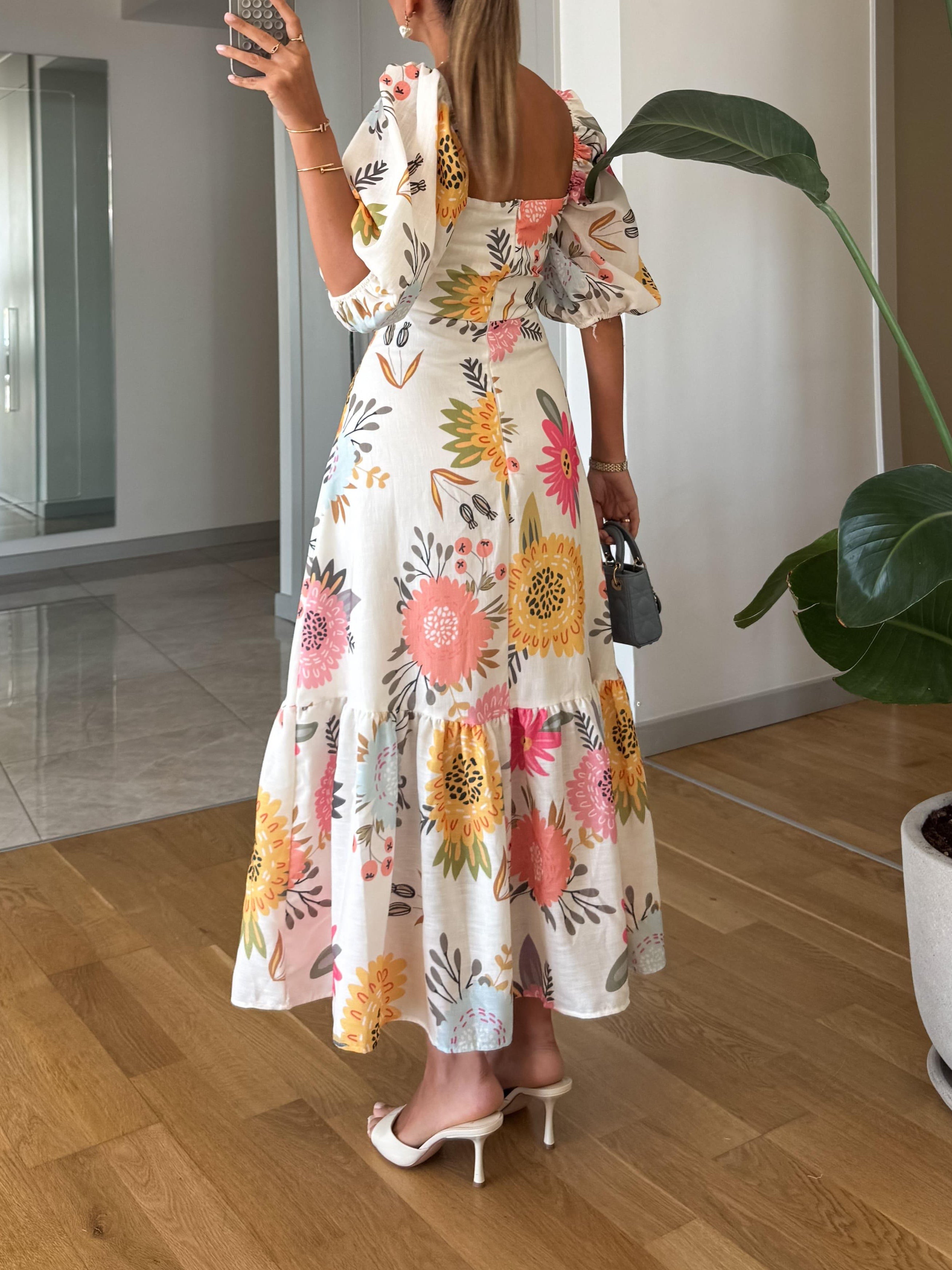 CAMILLE – VESTIDO CON MANGAS ABULLONADAS DE ELEGANCIA FLORAL
