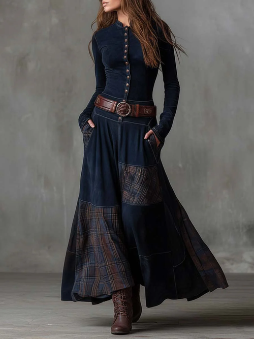 Azucena | Vestido maxi de ante con cinturón