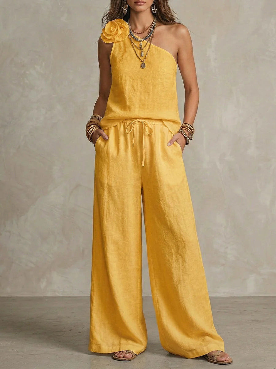 Conjunto Bicolor Elegante - Camisa Sin Mangas y Pantalones