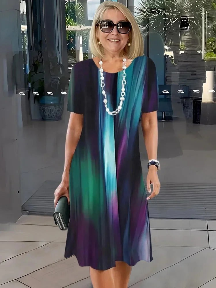 Rosara - Vestido Medio Impreso Suelto y Cómodo