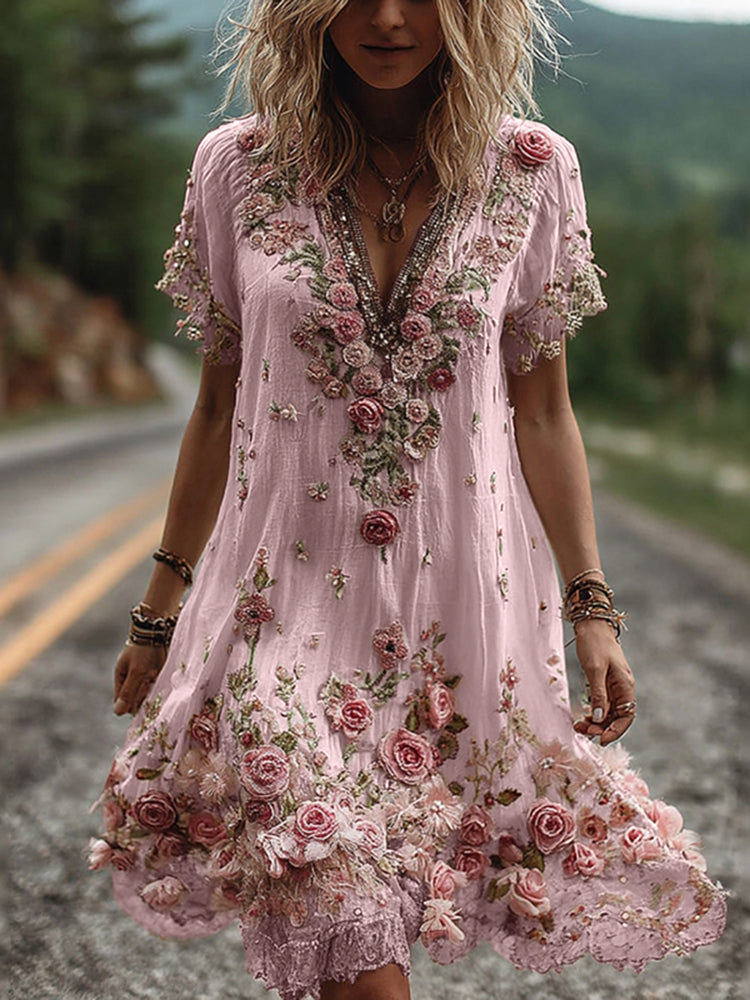 RUBY – VESTIDO DE CUELLO EN V BORDADO CON FLORES