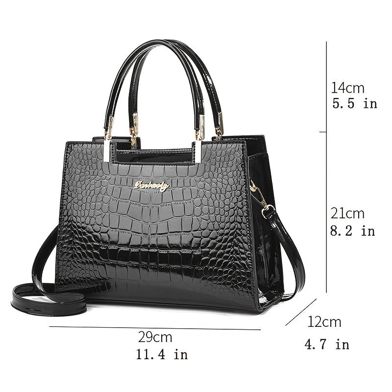 Bolso de Mano con Patrón de Cocodrilo Brillante