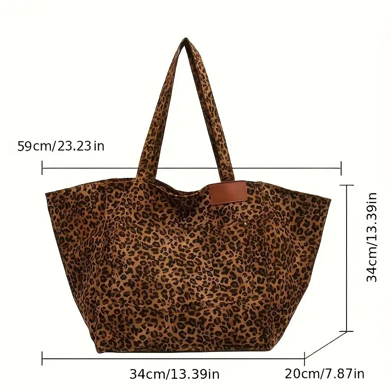 Bolso de Hombro de Lona con Estampado de Leopardo Elegante