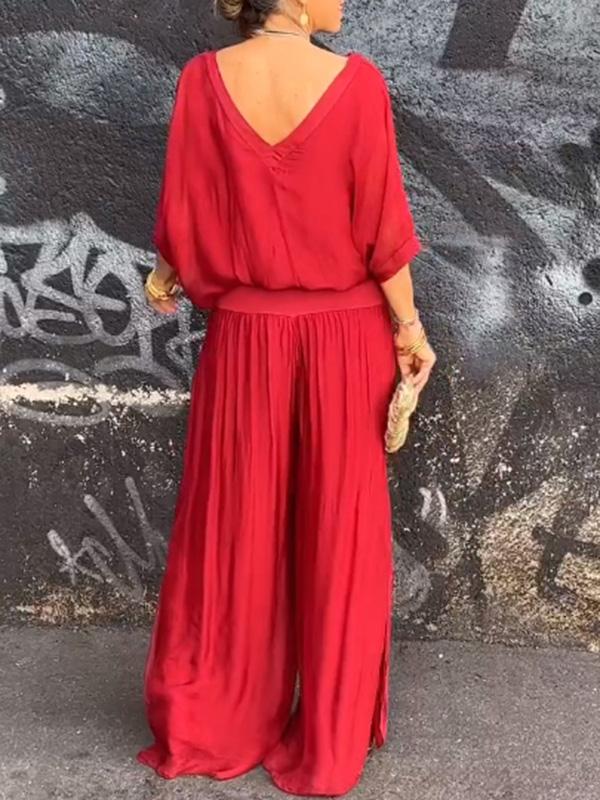 ESMERALDA – CONJUNTO DE PANTALONES ANCHOS DE CHIFFON ELEGANTE DE DOS PIEZAS