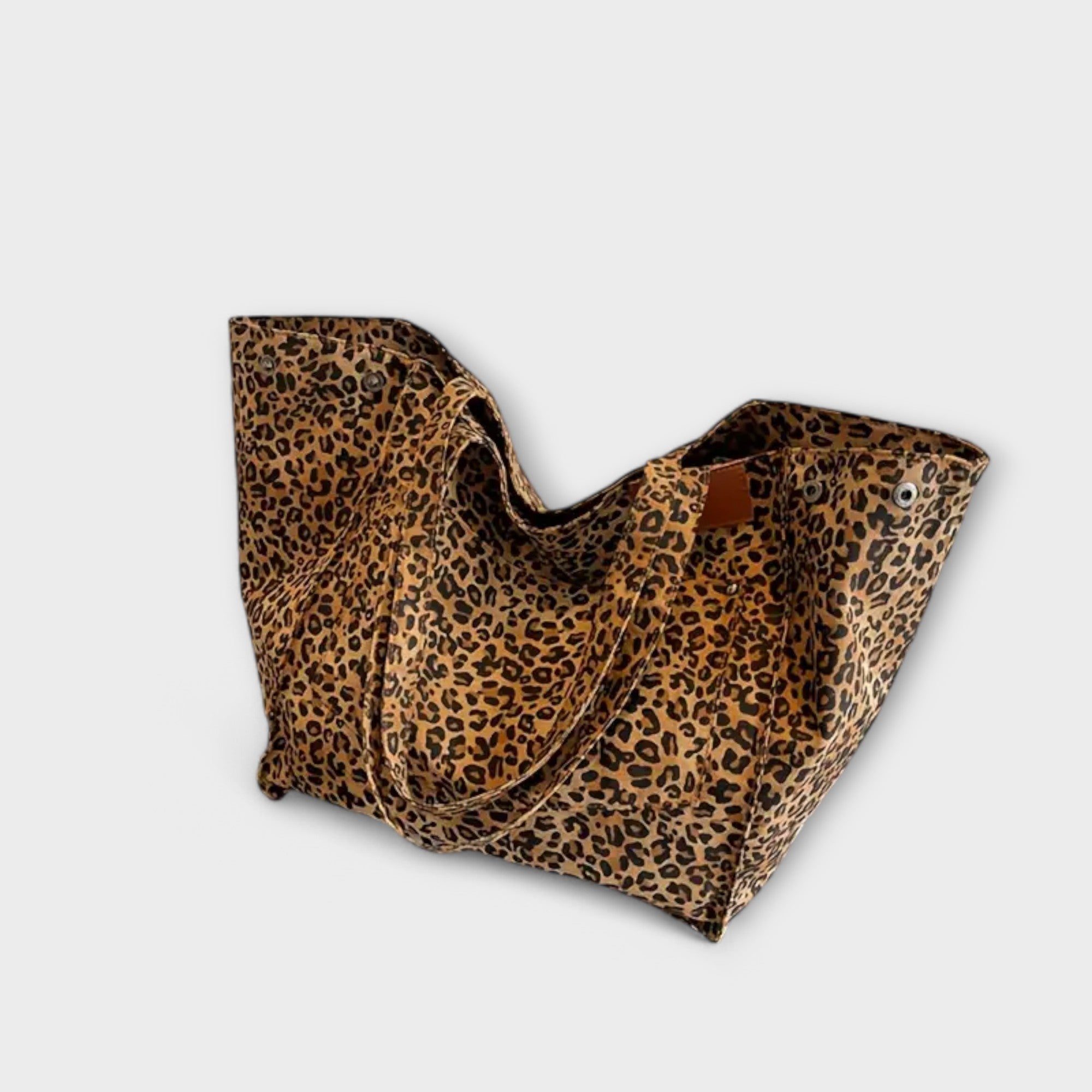 Bolso de Hombro de Lona con Estampado de Leopardo Elegante