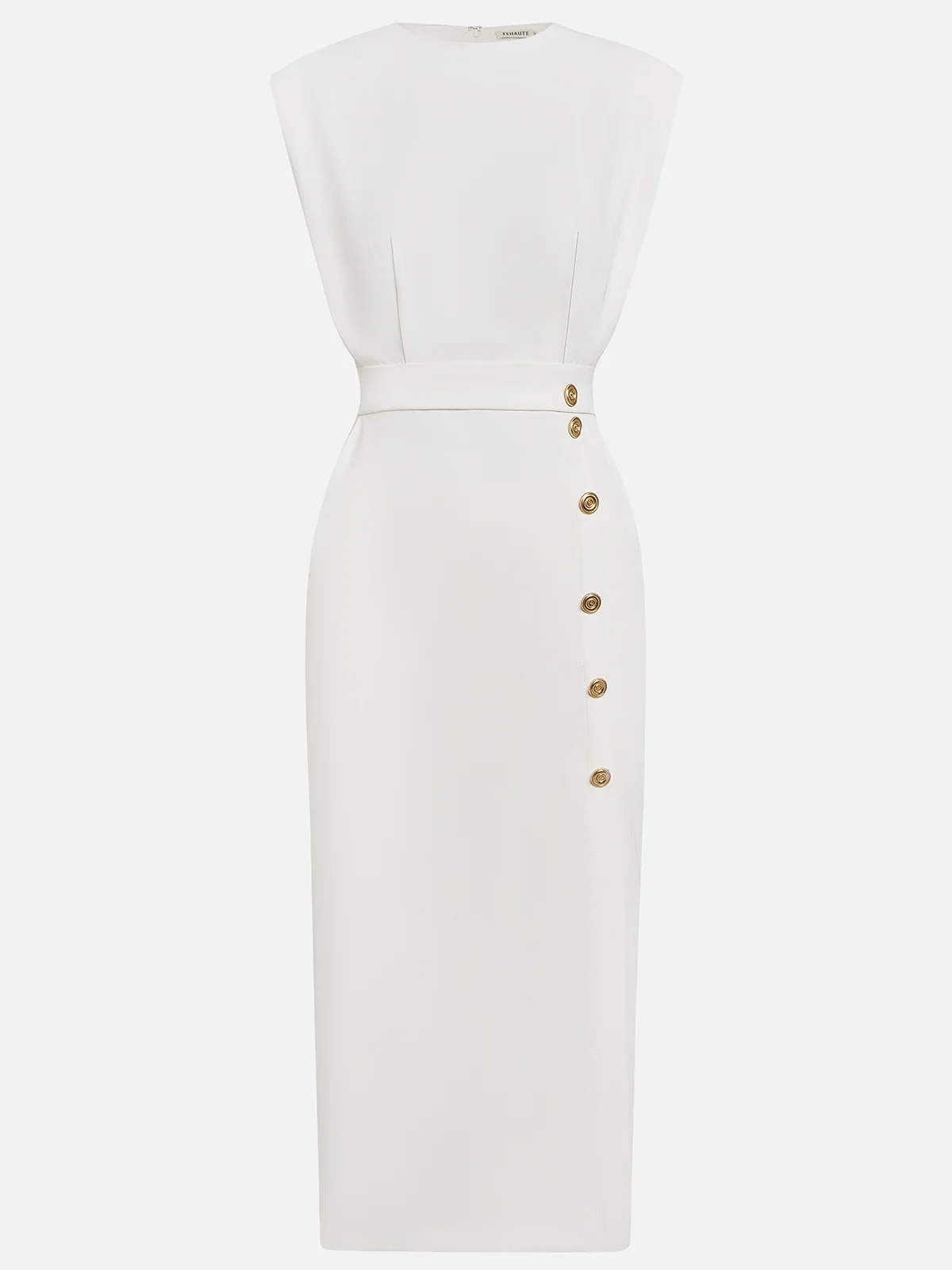 Malene™ | Vestido Midi Sólido con Abertura de Botones y Escote Redondo