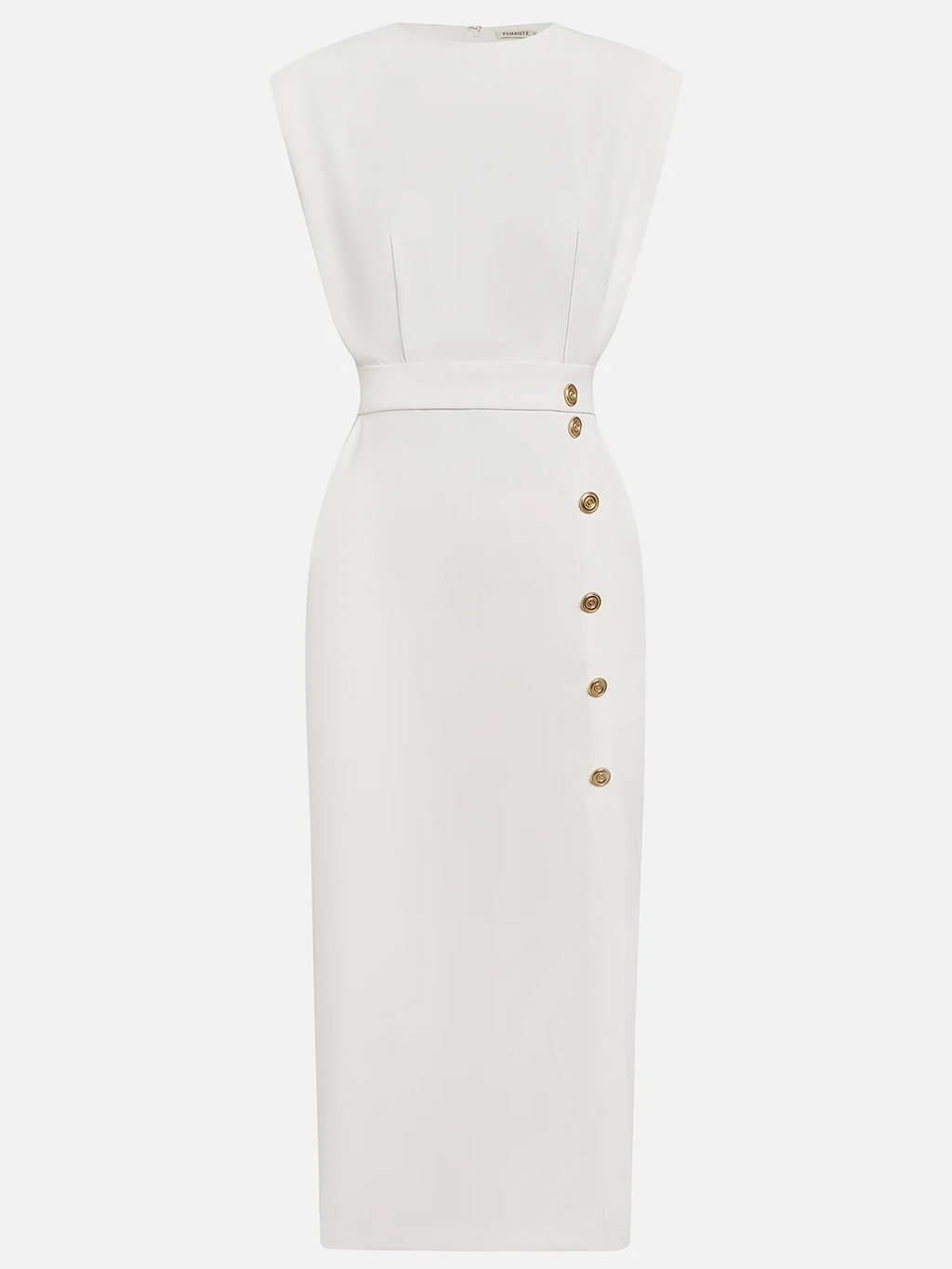 Malene™ | Vestido Midi Sólido con Abertura de Botón y Escote Redondo