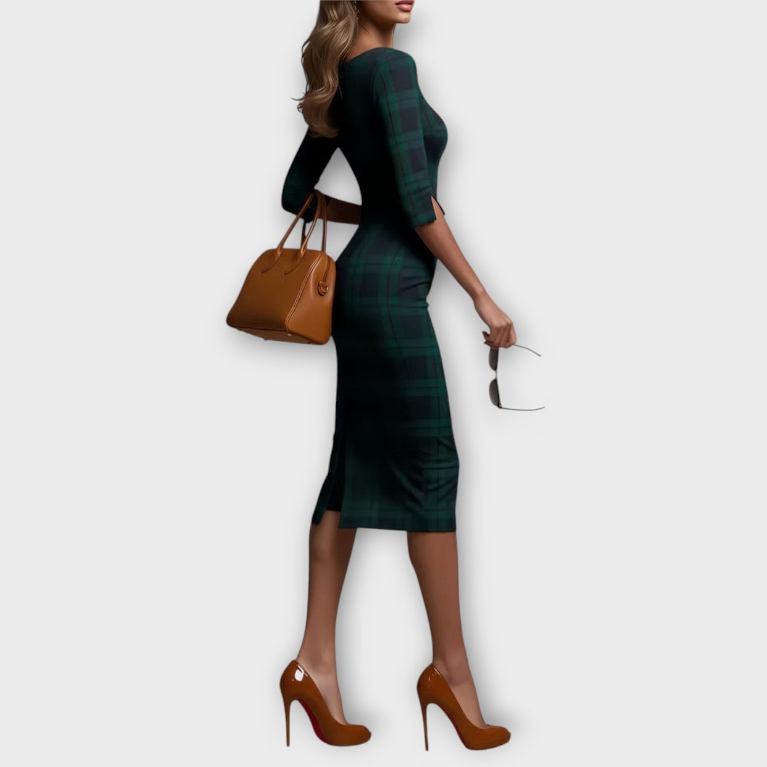 Vestido Midi Lápiz Elegante a Cuadros