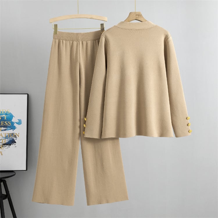 AZARIA – TRAJE DE PANTALONES DE SUÉTER DE LANA CON BOTONES METÁLICOS