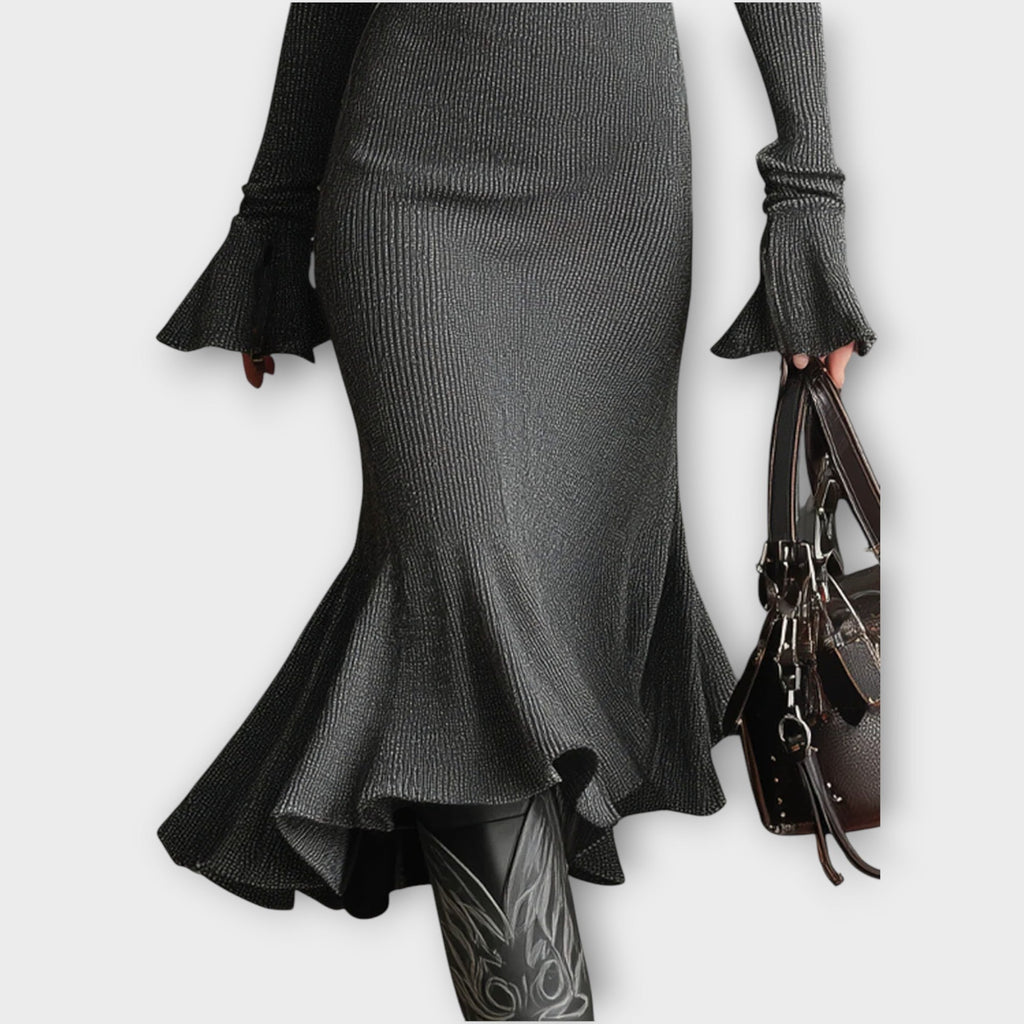 Vestido Maxi Acanalado con Cremallera