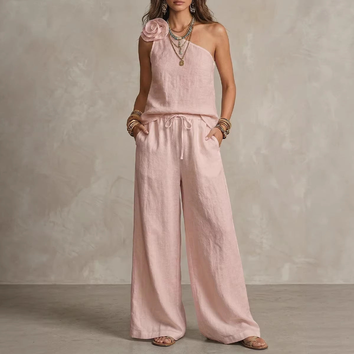 Conjunto Bicolor Elegante - Camisa Sin Mangas y Pantalones